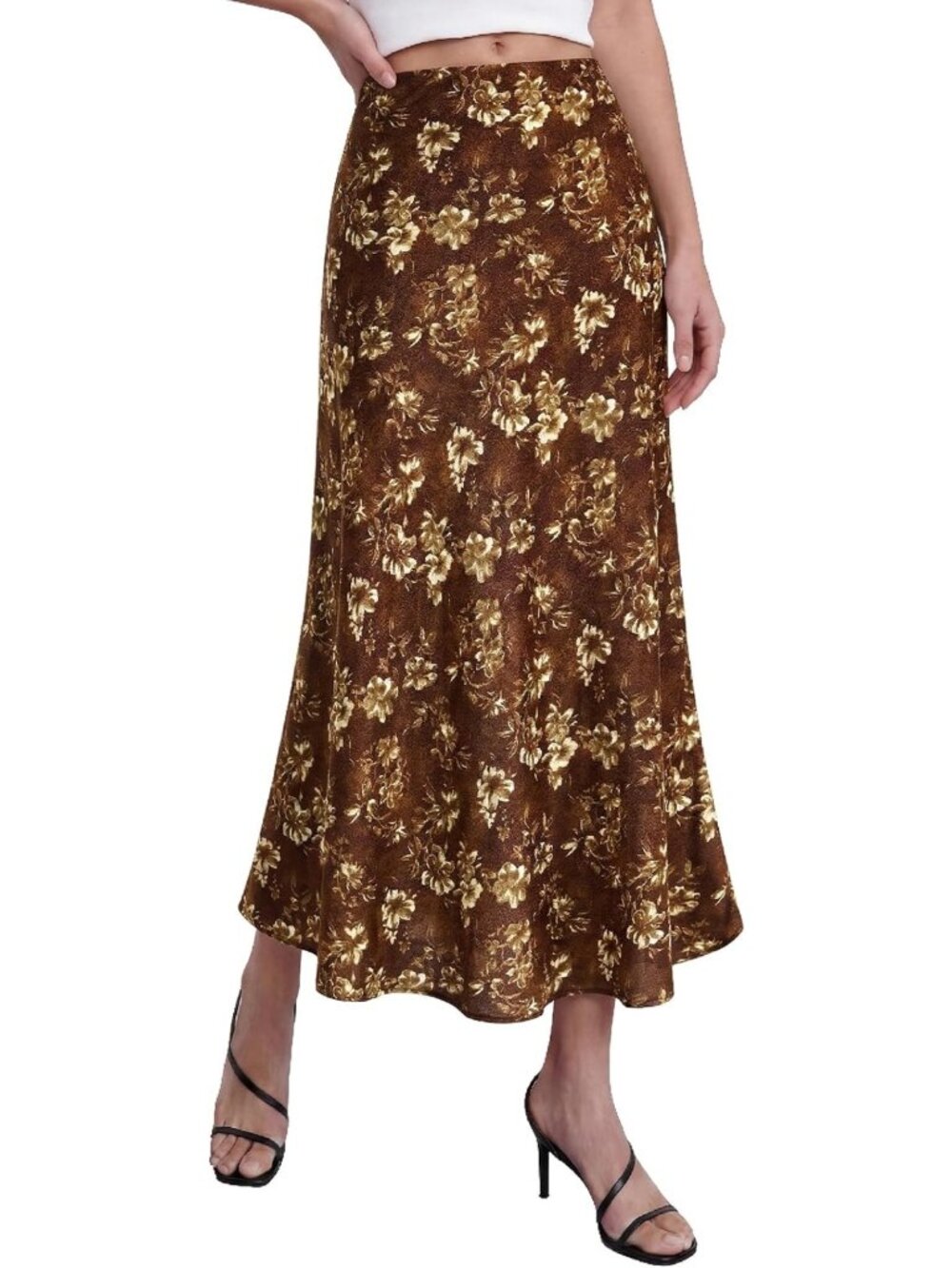Trendy High Waisted Leopard Print Satin Midi Skirt for Spring/Summer Events